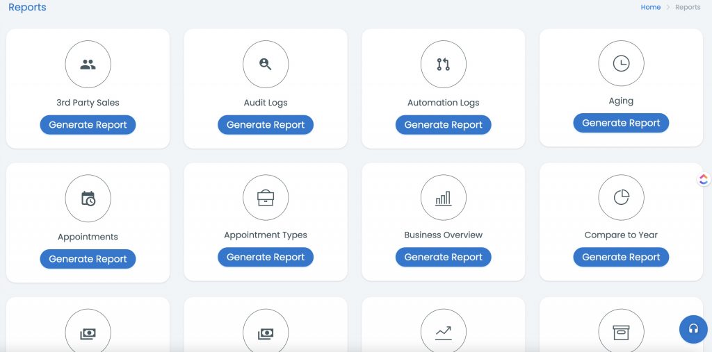 The amplifyOMS Reports Menu With Icons