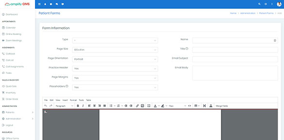 a screenshot of the amplifyOMS Forms Summary Container