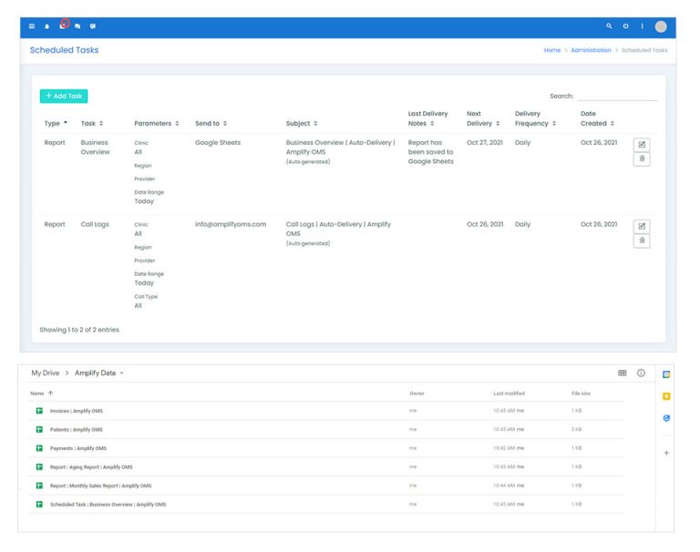 a screenshot of the Google Sheets Sync feature within amplifyOMS.