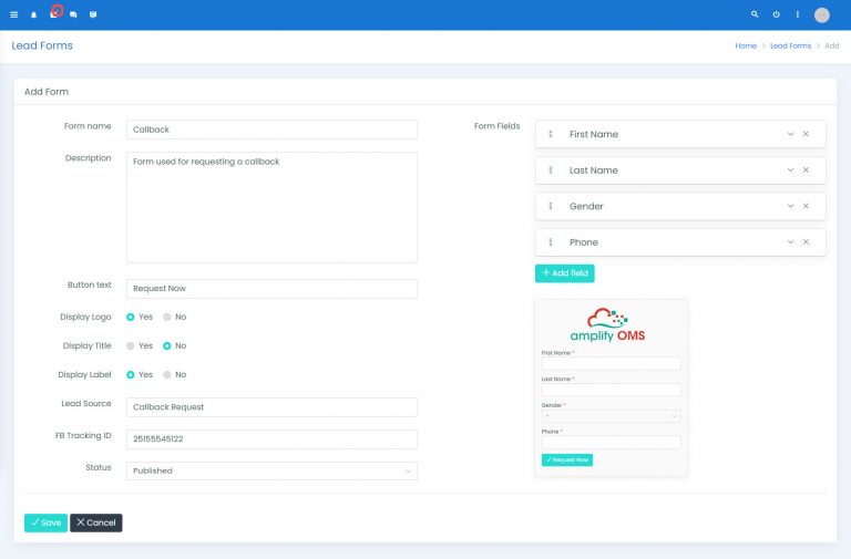 a screenshot of amplifyoms leadforms