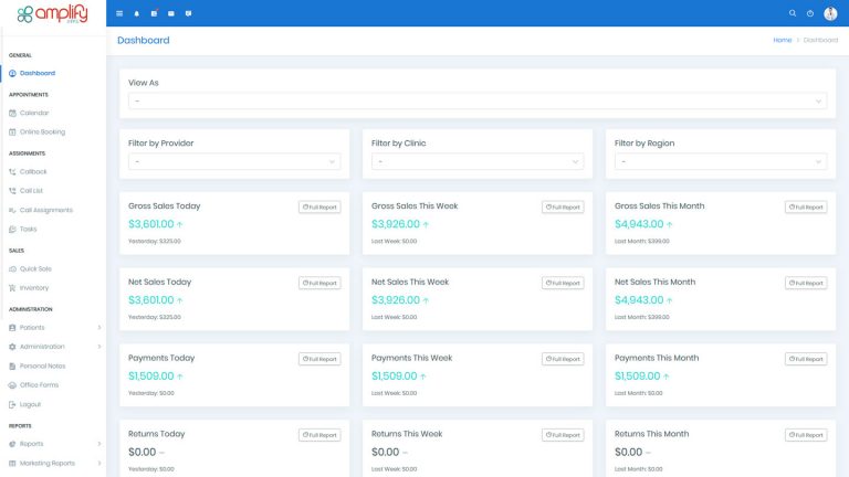 a screenshot of the amplifyOMS user dashboard.