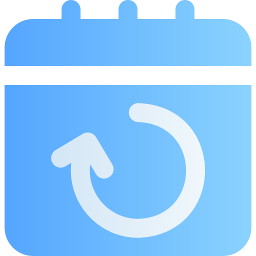 a cartoon image of a calendar page with the symbol for "refresh"